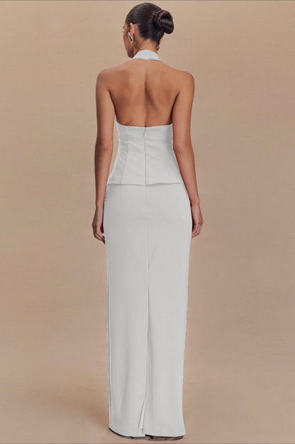 Vestido Formal Largo sin Espalda con Cuello Halter Liso