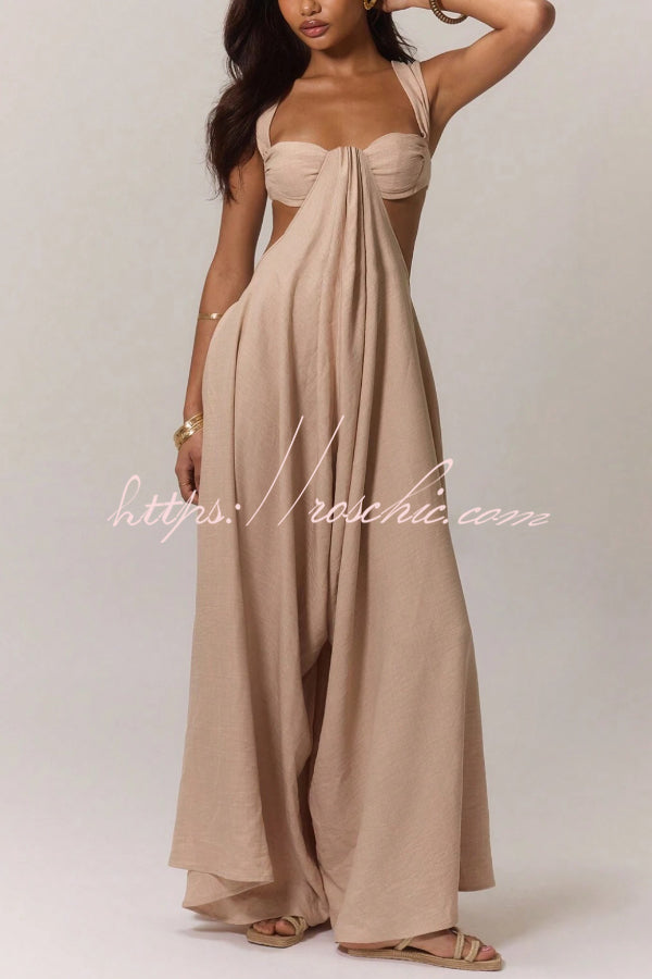 Solid Color Casual Camisole Loose Stretch Wide-leg Jumpsuit