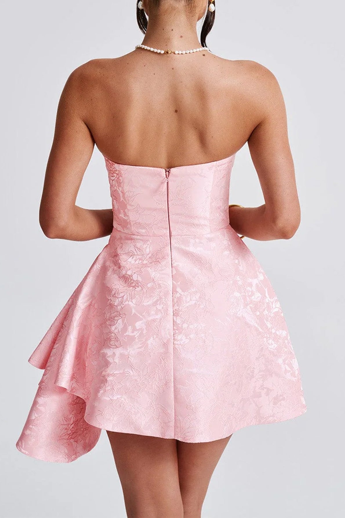 Minivestido de fiesta jacquard sin tirantes
