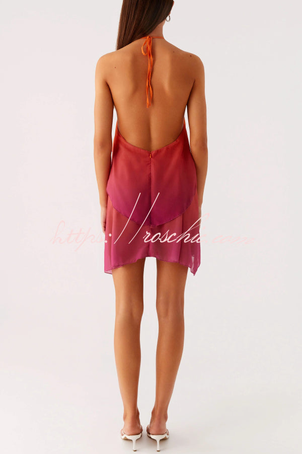 Fashionable Gradient Halter Neck Loose Backless Mini Dress
