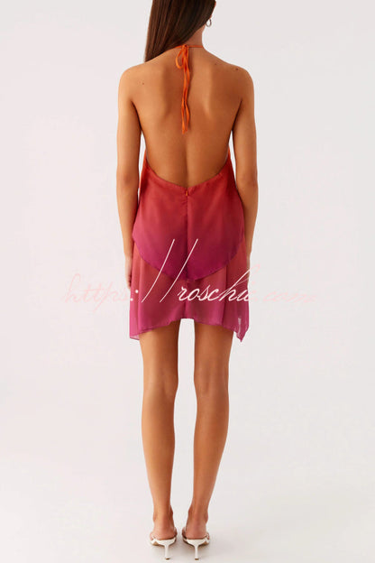Fashionable Gradient Halter Neck Loose Backless Mini Dress