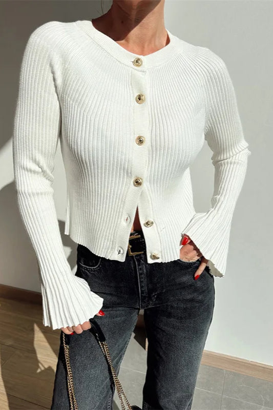 Single Breasted Ribbed Knit Cardigan