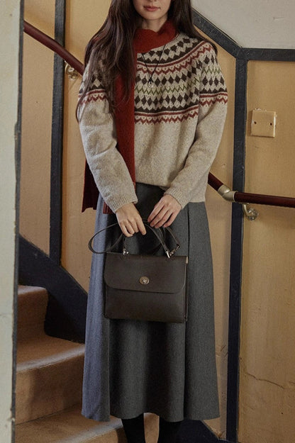Fair Isle Wool Crewneck Knit Top