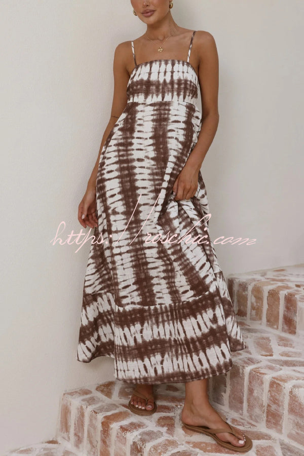 Fashionable Tie-dye Print Spaghetti Strap High-waisted Casual Vacation Maxi Dress