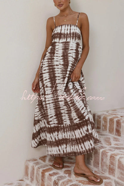 Fashionable Tie-dye Print Spaghetti Strap High-waisted Casual Vacation Maxi Dress