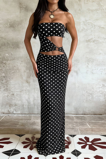Vestido maxi bodycon sin tirantes estampado con aberturas
