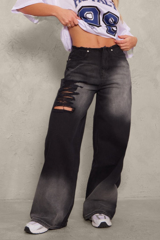 Ripped Color Block Ink Splash Distressed Jeans