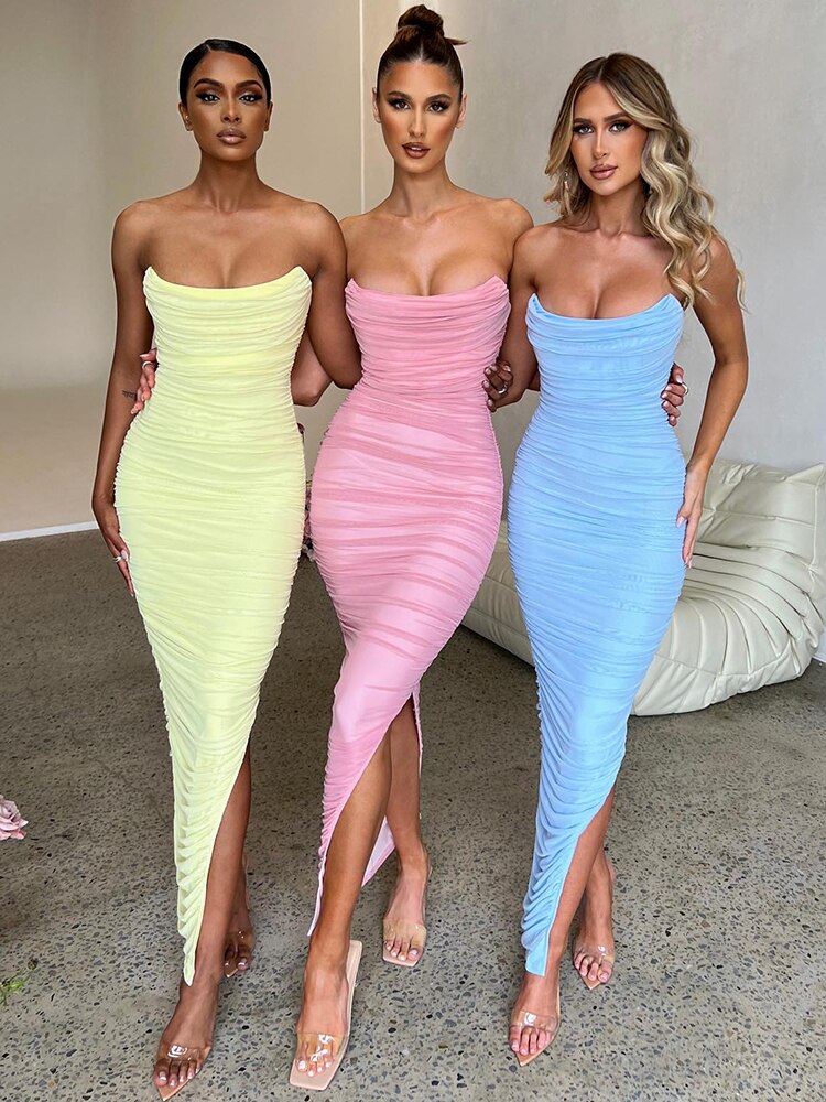 DressBetty - Articat  Strapless Mesh Maxi Dress