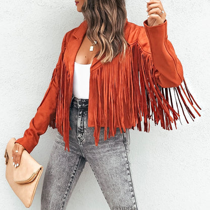 DressBetty - Turn Down Collar Tassel Coat