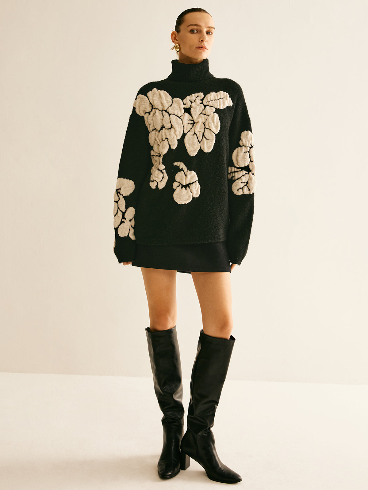 Jersey de cuello alto de jacquard en mezcla de lana
