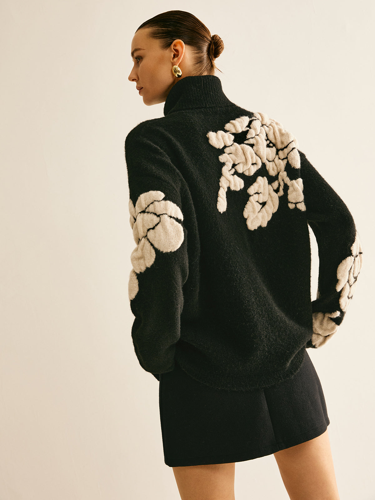 Jersey de cuello alto de jacquard en mezcla de lana