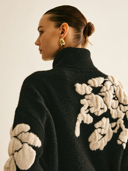 Jersey de cuello alto de jacquard en mezcla de lana