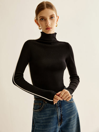 Top de punto de cuello alto mezcla de lana