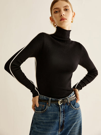 Top de punto de cuello alto mezcla de lana