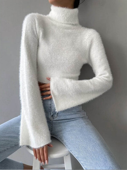 Top de punto corto difuso con cuello alto