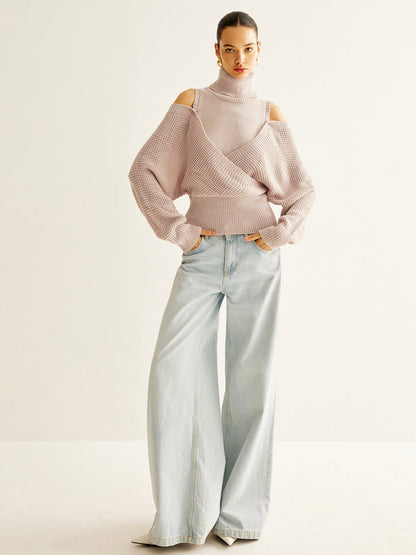 Jersey de punto con cuello vuelto, mezcla de lana, con fruncido y diseño oversize