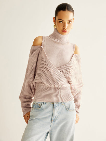 Jersey de punto con cuello vuelto, mezcla de lana, con fruncido y diseño oversize