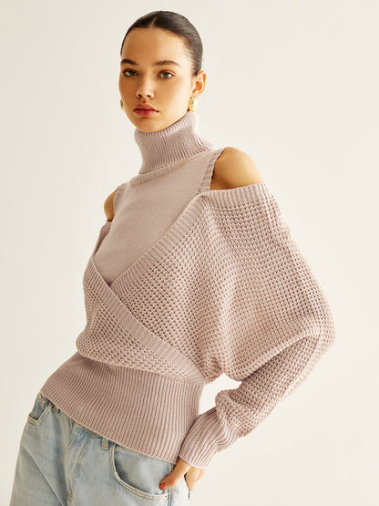 Jersey de punto con cuello vuelto, mezcla de lana, con fruncido y diseño oversize