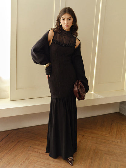 Vestido sin mangas con panel de rosetones
