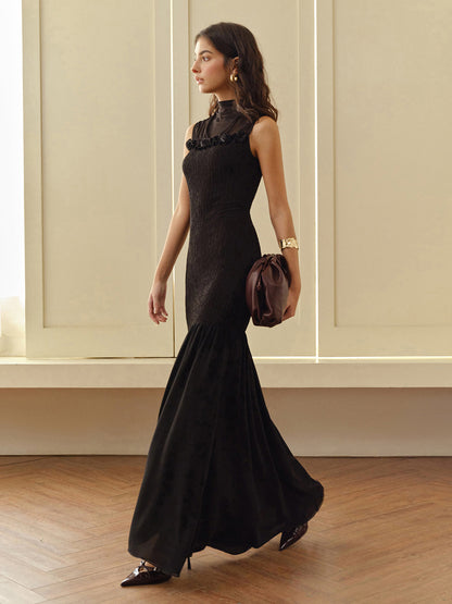 Vestido sin mangas con panel de rosetones