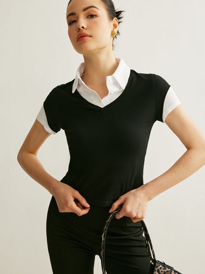 Camiseta de manga corta con cuello tipo polo y bloques de color