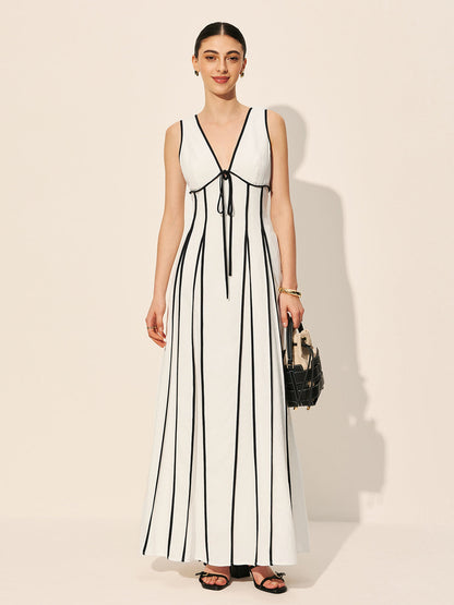 Vestido con Ribetes en Contraste y Bolsillos