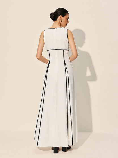 Vestido con Ribetes en Contraste y Bolsillos