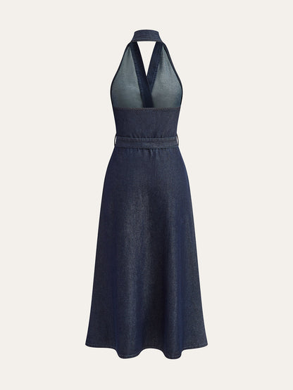 Vestido Midi Halter de Mezclilla con Cinturón