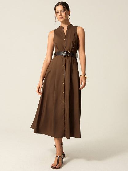 Vestido Midi Abotonado con Cinturón