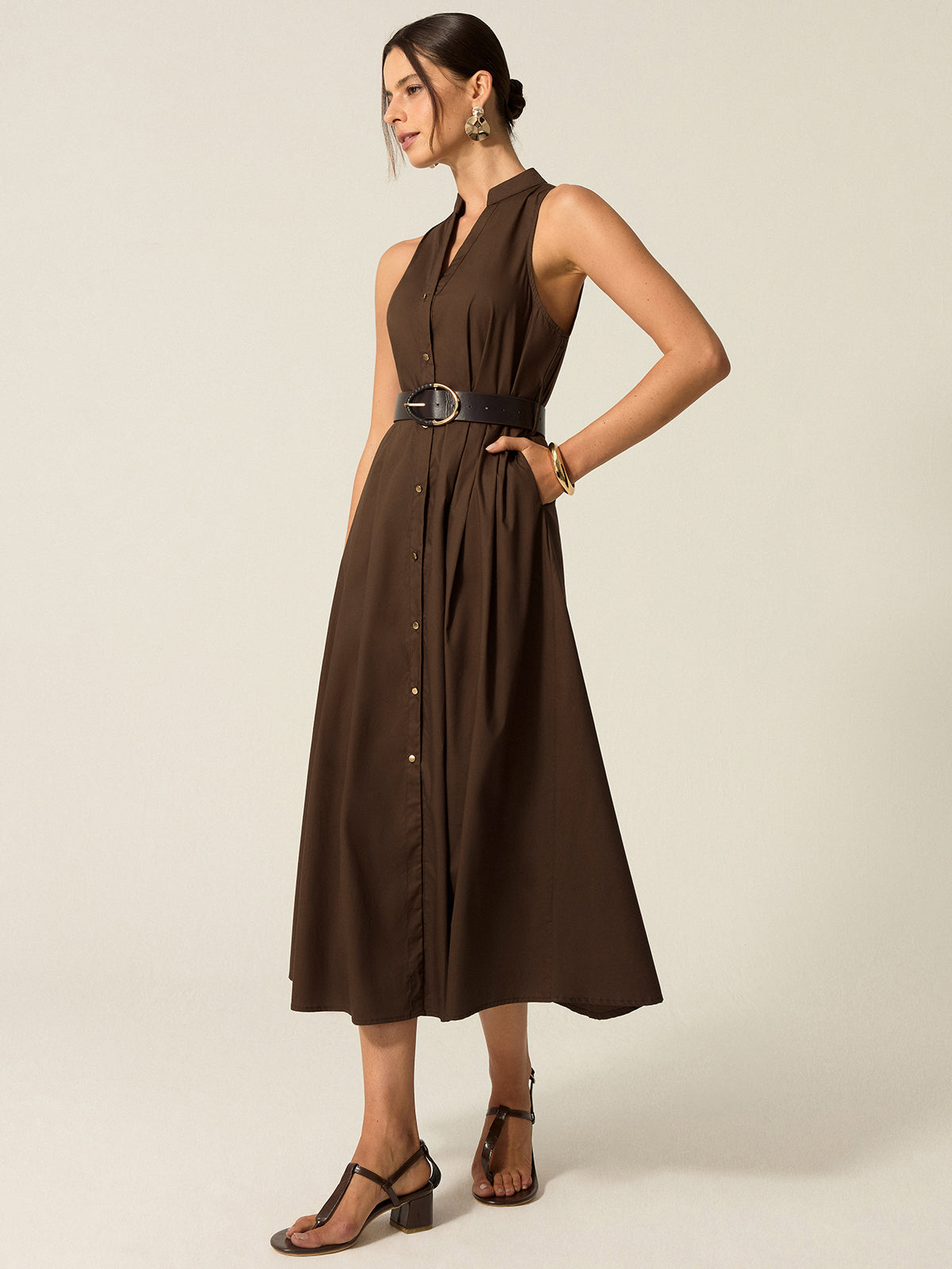Vestido Midi Abotonado con Cinturón