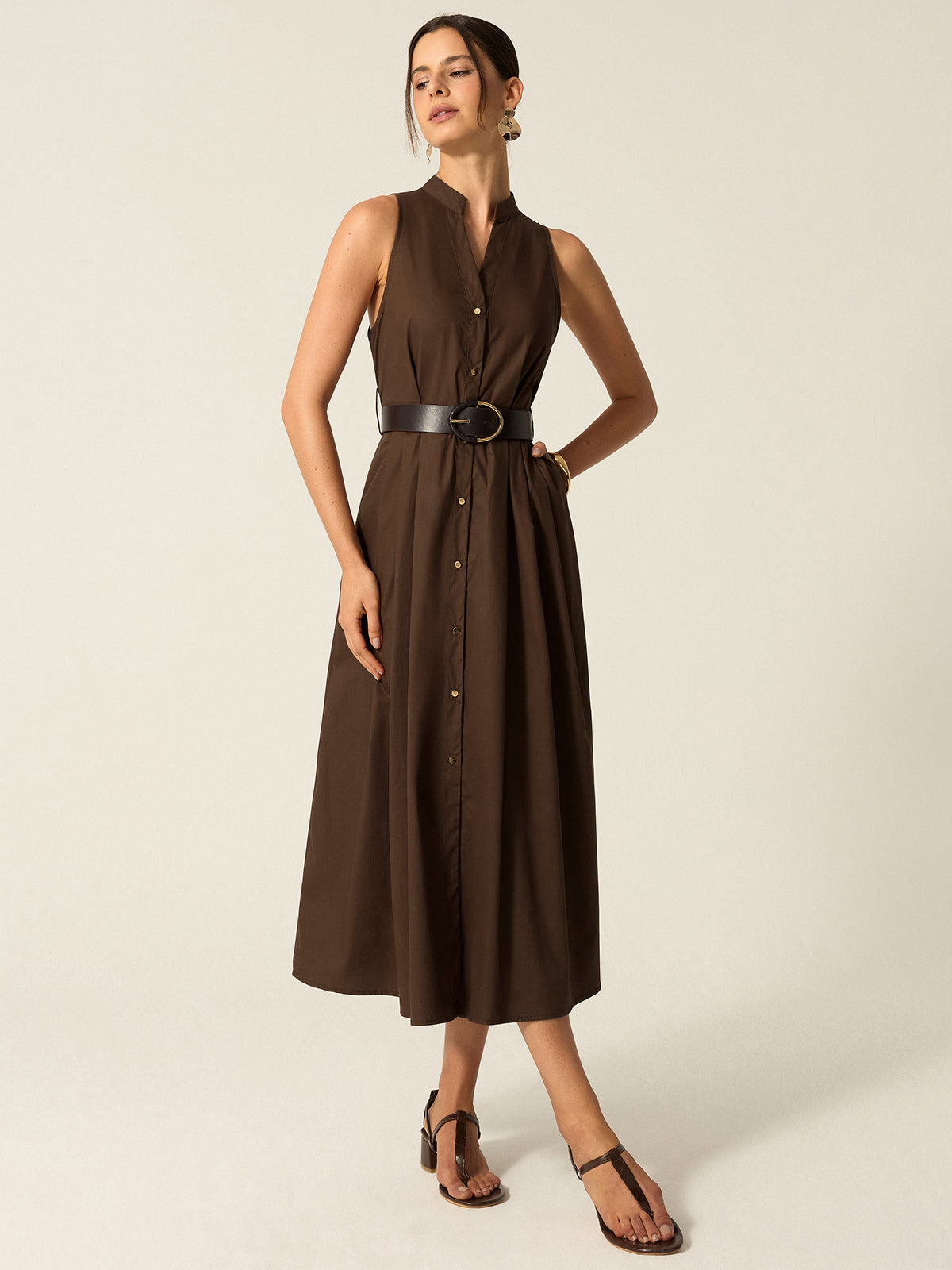 Vestido Midi Abotonado con Cinturón
