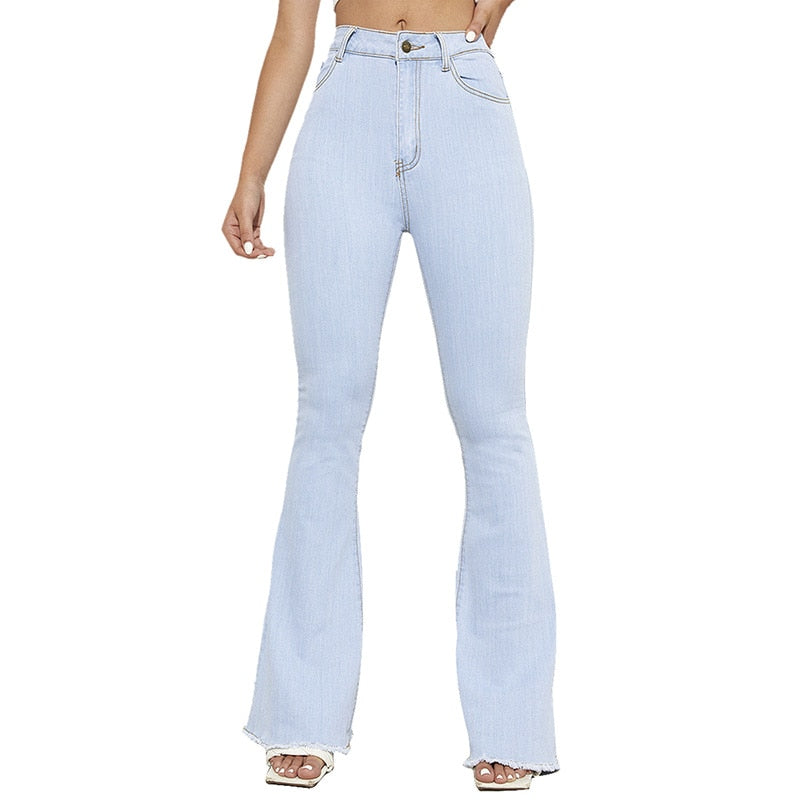 DressBetty - Benuynffy Button Fly Women's Raw Hem Flare Jeans