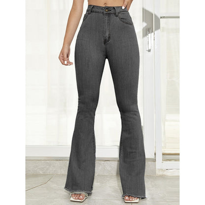 DressBetty - Benuynffy Button Fly Women's Raw Hem Flare Jeans