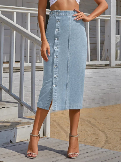 DressBetty -  Streetwear Button Denim Skirt Bodycon Long Skirt