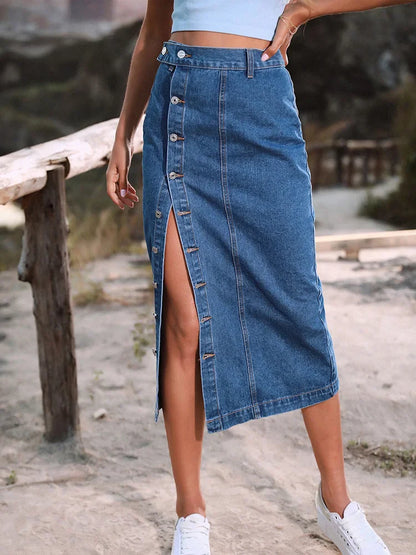 DressBetty -  Streetwear Button Denim Skirt Bodycon Long Skirt