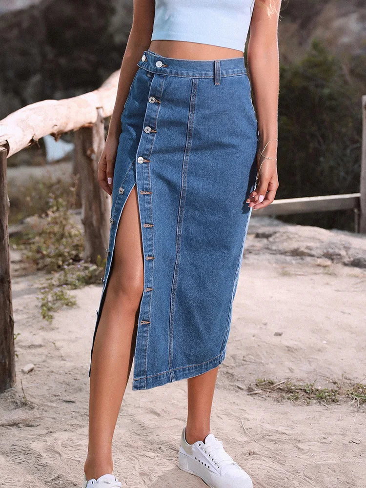 DressBetty -  Streetwear Button Denim Skirt Bodycon Long Skirt