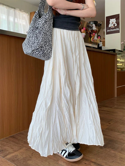 DressBetty - Vintage Solid Elastic Pleated A-Line Skirt