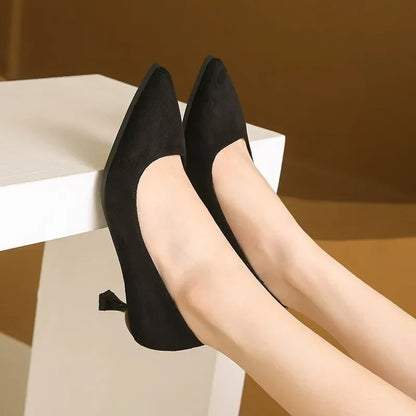 Black Highs Autumn Fashion Pointed  Stiletto Commuting Ladies Low Heel Pumps