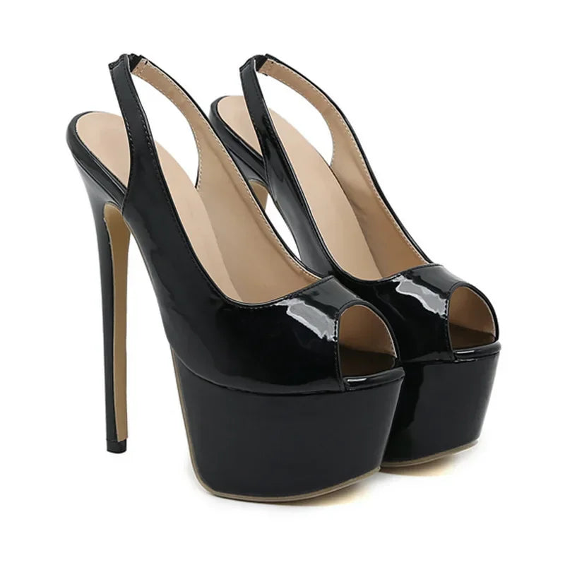 Black  Peep Toe 6cm Waterproof Platform High Heel
