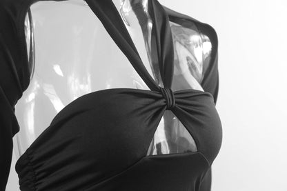DressBetty - Black  V-neck Cut-out Night Culb Dress