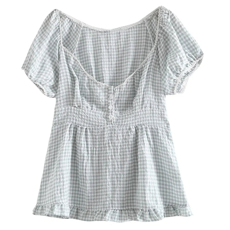 Grunge Lace Crop Y2K Vintage Square Neck Short Sleeve Sweet  Gothic T-shirts