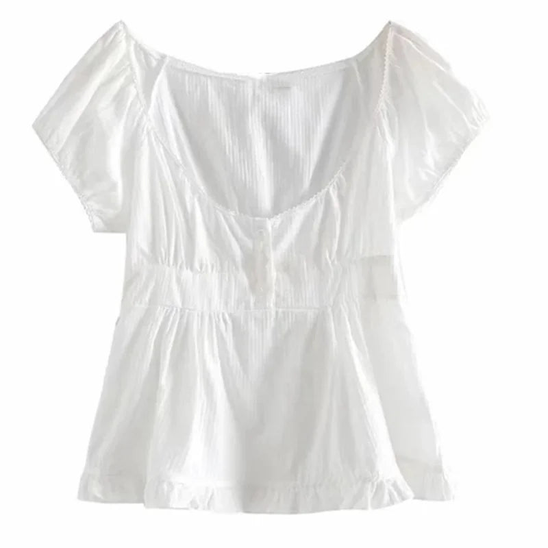 Grunge Lace Crop Y2K Vintage Square Neck Short Sleeve Sweet  Gothic T-shirts