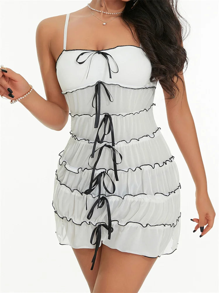 Sleeveless Spaghetti Strap See Through Mini Dresses