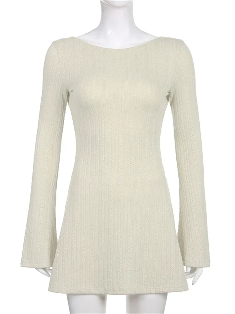 Slim Fit O-neck Solid Party Mini Dresses
