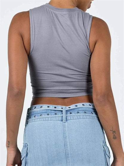 Front Irregular Zipper Summer Streetwear 2024  Sleeveless Slim Fit Solid Basic Mini Vest New Crop Top
