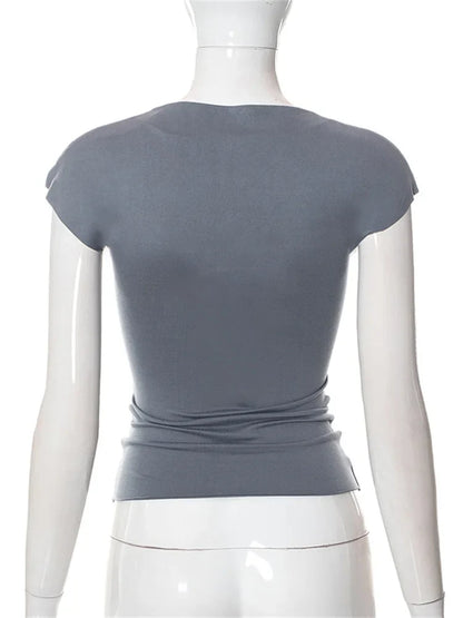 Hollow Out O Neck 2024 Slim Fit Basic  Y2K T-shirts