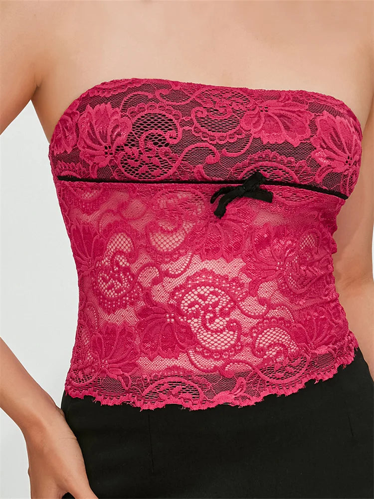 Lace Tube for Women  Strapless Y2K Off Shoulder Aesthetic Cropped Summer Mini Vest Streetwear 2024 New Crop Top