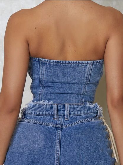 Bustiers Corsets Summer Party Clubwear Women Strapless Off Shoulder Criss-cross Tie-up Irregular Hem Vests Crop Top