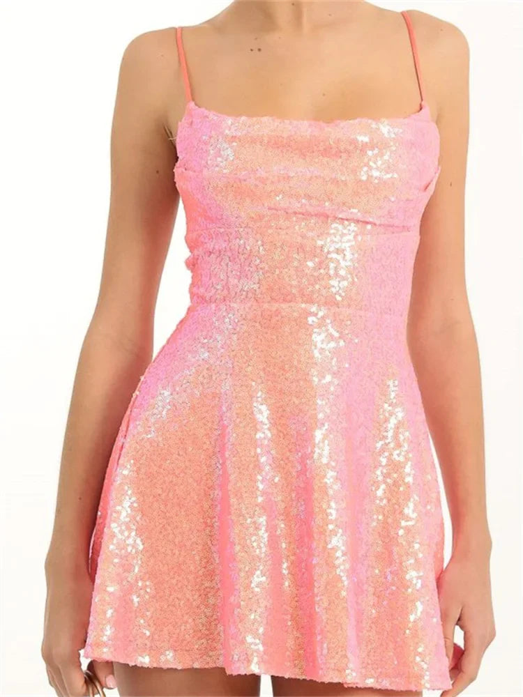 Sequined Sleeveless  A-Line Mini Dresses