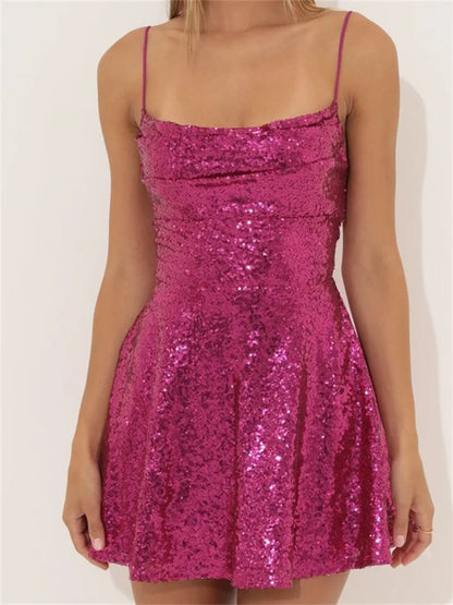 Sequined Sleeveless  A-Line Mini Dresses